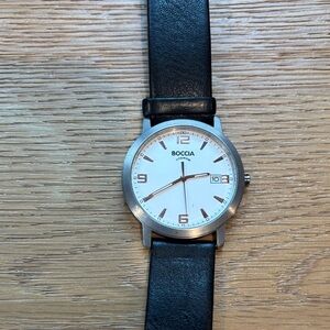 Titanium Watch with Black Leather Strap